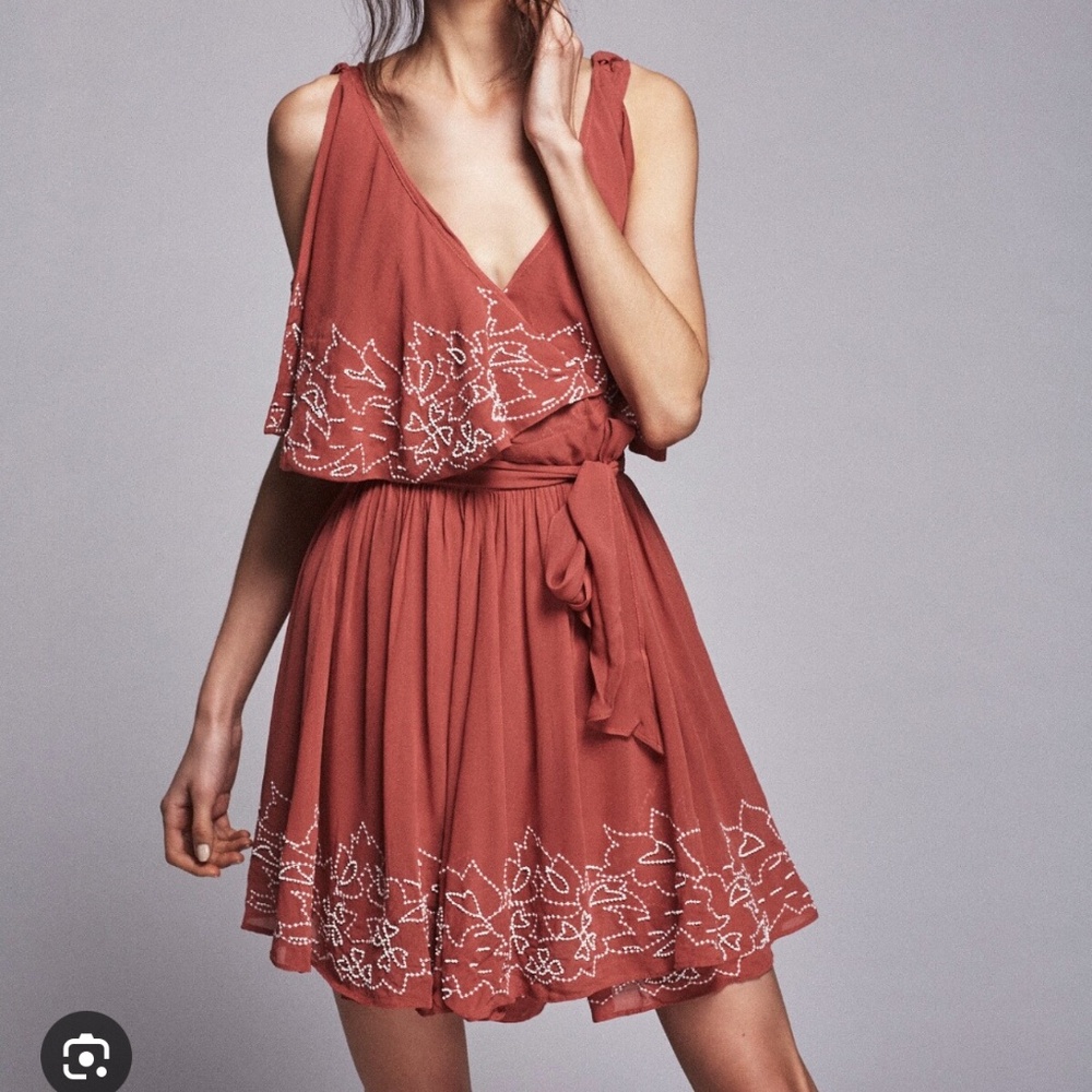 Free People Sylvia Beaded Mini Wrap Dress